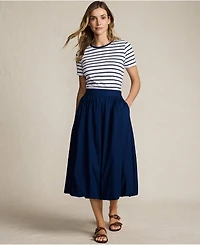 Lands' End Women's Poplin High Rise Bubble Hem Midi Skirt