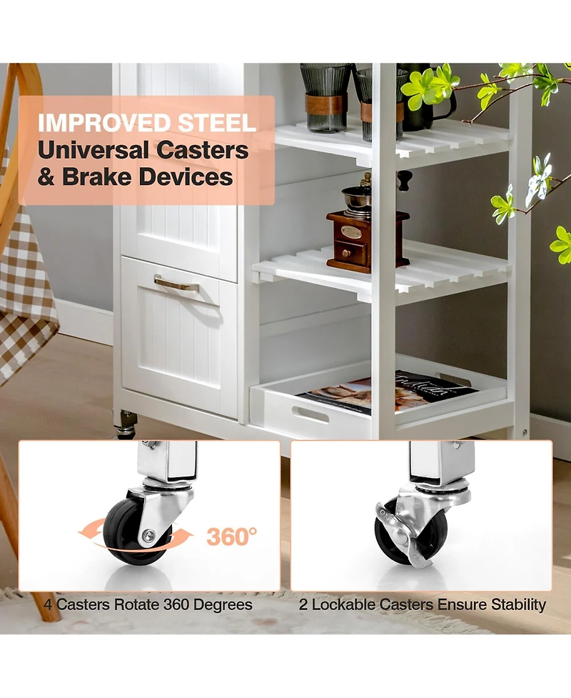 Gymax Rolling Kitchen Island Utility Storage Cart w/ 3 Storage Drawers & Shelves