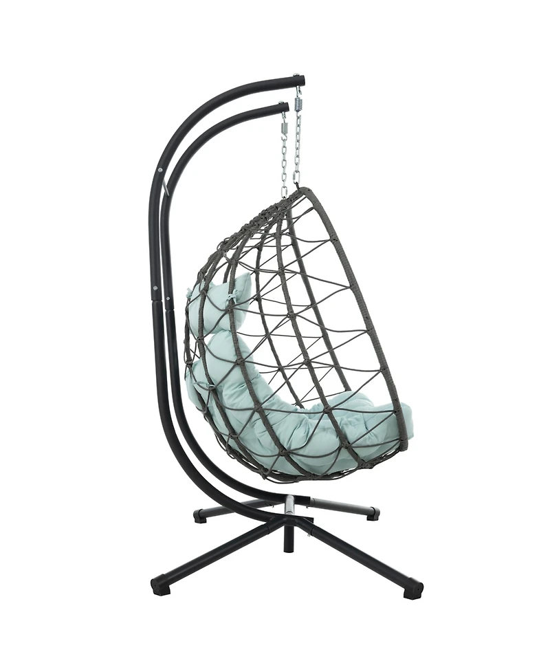 Flynama 60 Inch Two-Person Wicker Egg Chair with Stand and Cushions