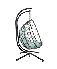 Flynama 60 Inch Two-Person Wicker Egg Chair with Stand and Cushions