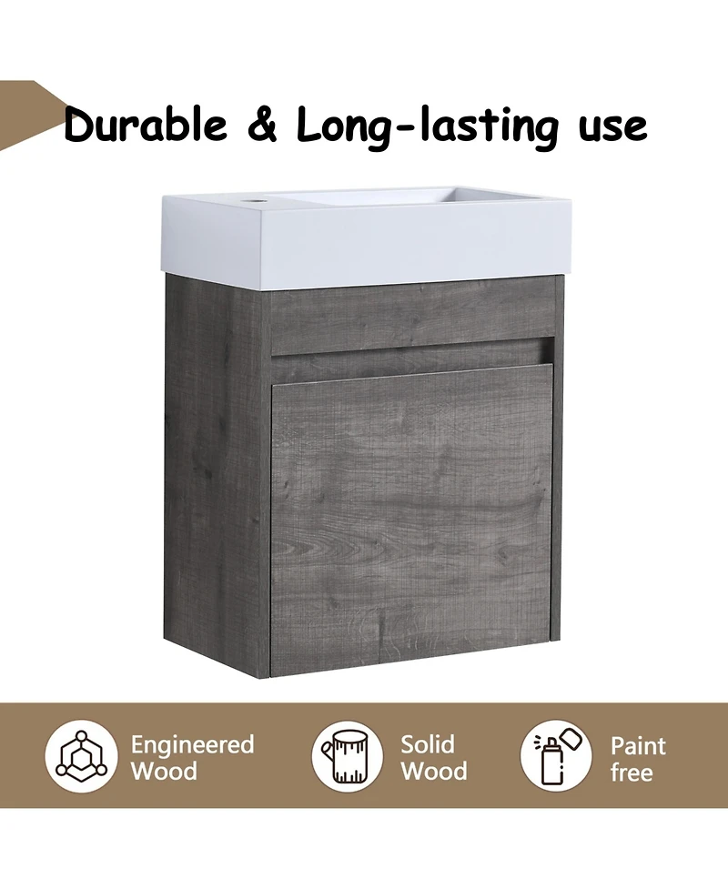 Casainc 18 Inch Bathroom Vanity with White Resin Sink and Soft-Close Cabinet Door