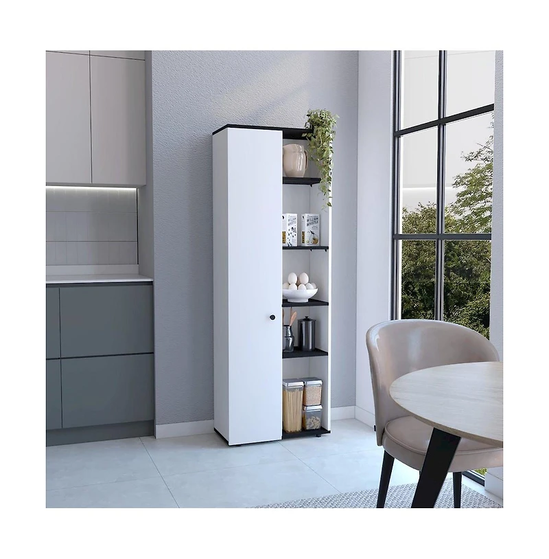 Tuhome Hoyt Multistorage Kitchen Pantry White/Black Mdf