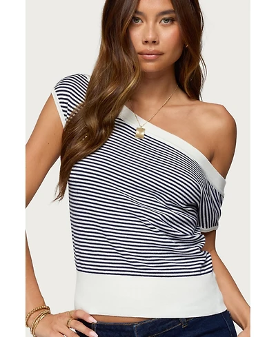 Edikted Women's Lottey Striped Off Shoulder Knit Top
