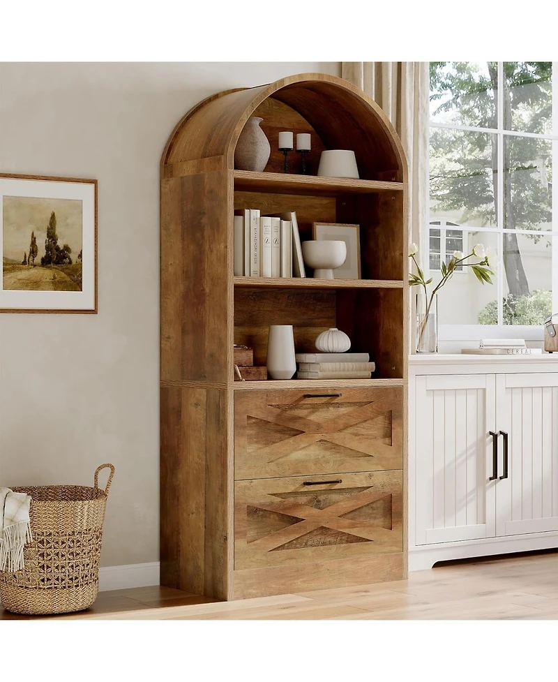 Tribesigns 71" Tall Arched Kitchen Pantry, Farmhouse Wooden Kitchen Cabinet, Free-Standing Versatile Cupboard, Brown