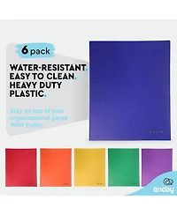 Plastic Folders with Pockets and Prongs, Black Two Pocket Folder with Brads, 6 Pc –by Enday