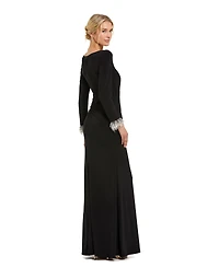 Mac Duggal Women'sLong Sleeve Jersey Gown With Beaded Cuff Sleeves