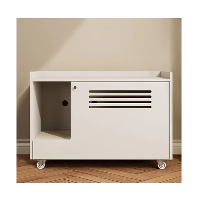 Zeus & Ruta White Hidden Litter Box Cabinet with Storage Bench