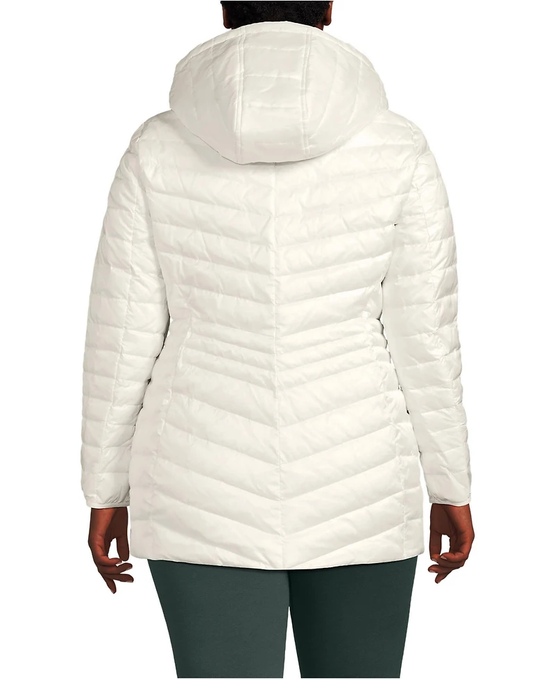 Lands' End Plus Wanderweight Packable Down Hooded Long Jacket