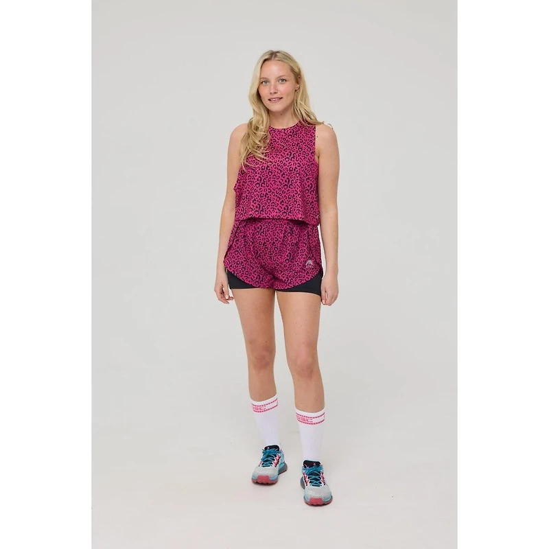 Oosc Women's Elite 2 1 Running Shorts - Pink Leopard