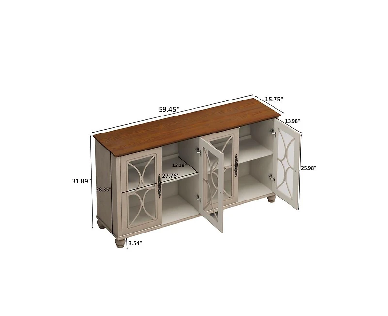 Casainc 4-Door Storage Cabinet with Tempered Glass Doors
