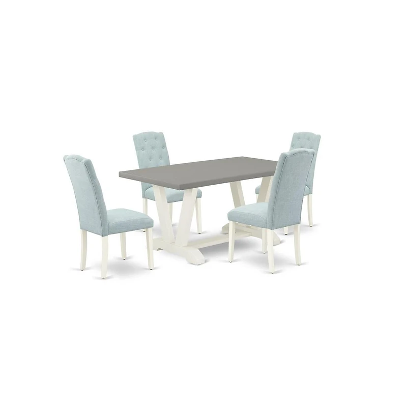 East West Furniture 5-Piece Dining Room Table Set- 4 Parson Dining Room Chairs with Baby Blue Linen Fabric Seat and Button Tufted Chair Back