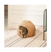 Zeus & Ruta Woven Wicker Round Cat Bed Cave with Handles 18"x18"x18"