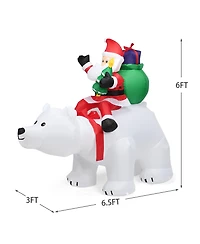 6.5 Ft Christmas Inflatable Santa Riding Polar Bear w/ Shaking Head Led Lights