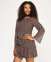 City Studios Juniors' Polka Dot Ruffle Long Sleeve Dress