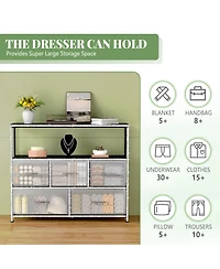 Mr Ironstone Dresser Tv Stand, Entertainment Center with 5 Fabric Drawers, Media Console Table for Tv with Open Storage Shelf Dresser for Bedroom/Livi