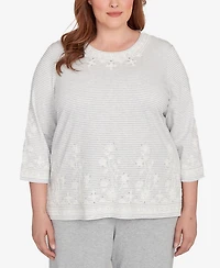 Alfred Dunner Plus Casual Vibe Embellished Striped Crew Neck Top