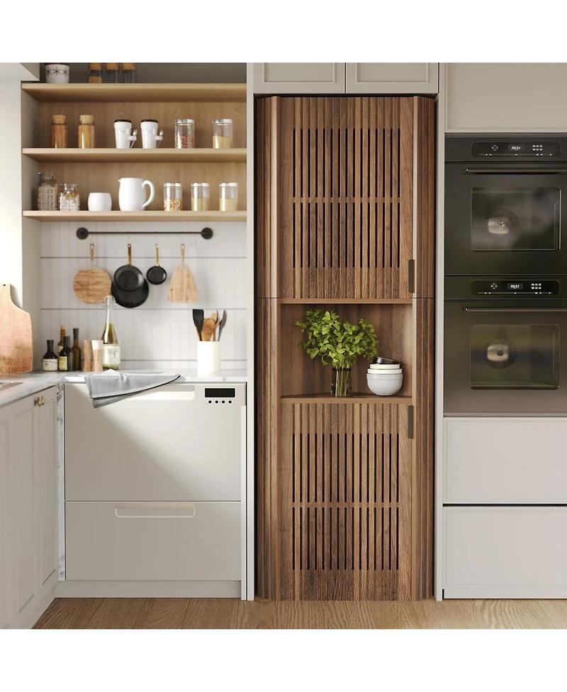 Tribesigns 78'H Corner Cabinet, Farmhouse Kitchen Pantry Storage Cabinet, Ventilated Grille Style Doors, Walnut