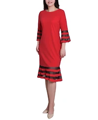 Ny Collection Women's Shadow Stripe Elbow Sleeve Dress
