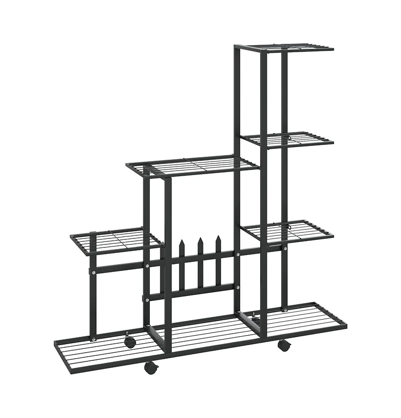Flower Stand with Wheel 37.2"x9.8"x36.4" Black Metal