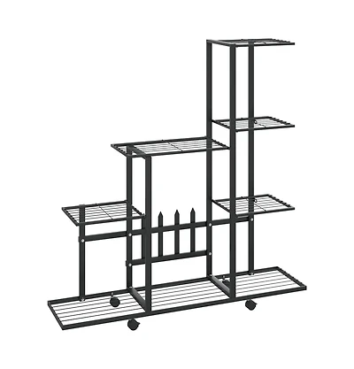 Flower Stand with Wheel 37.2"x9.8"x36.4" Black Metal
