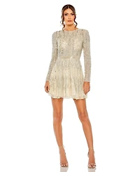 Mac Duggal Women's High Neck Long Sleeve A Line Dress