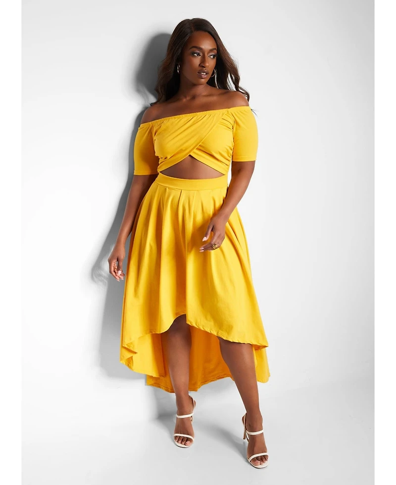 Rebdolls Plus Off Shoulder Cut Out Midi Skater Dress