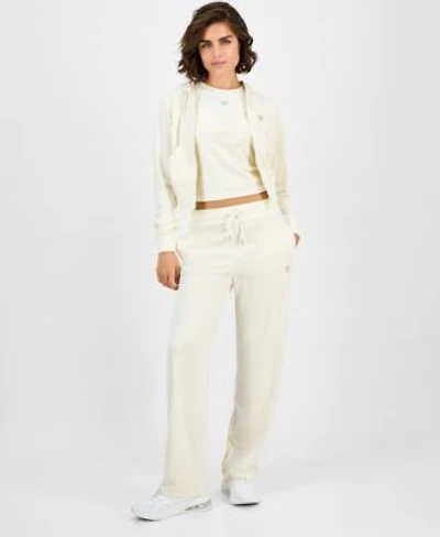 Guess Womens Couture Cropped Velour Hoodie Couture Short Sleeve T Shirt Straight Leg Velour Pants