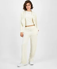 Guess Womens Couture Cropped Velour Hoodie Couture Short Sleeve T Shirt Straight Leg Velour Pants