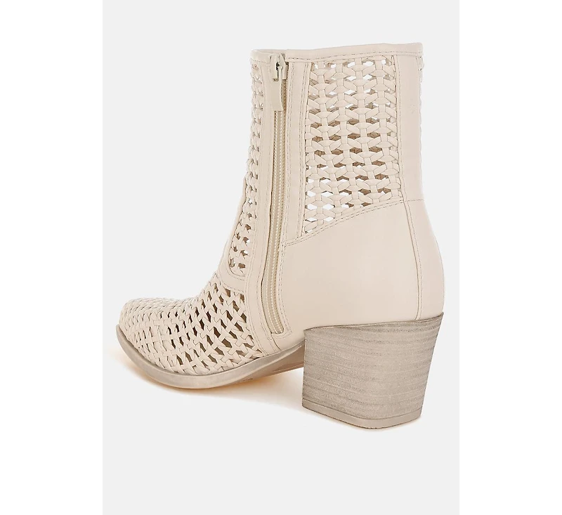 Artisole Woven Pleather Block Boots Women
