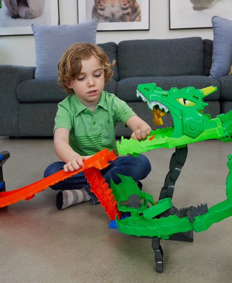 Hot Wheels Monster Trucks Sharks vs Dinos Dragon Destruction Playset and Trucks