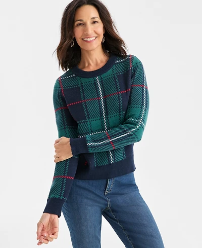 Style & Co Women's Plaid Crewneck Whimsy Pullover Sweater, Macy's Exclusive