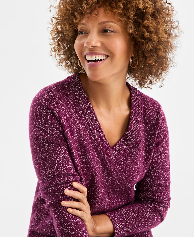 Style & Co Women's V-Neck Shine Sweater, Macy's Exclusive