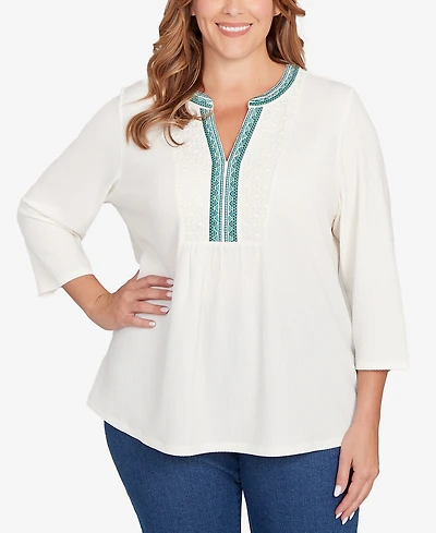 Ruby Rd. Plus Embellished Textured Split Neck Top