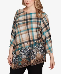 Ruby Rd. Plus Floral Plaid Cozy Ballet Neck Top