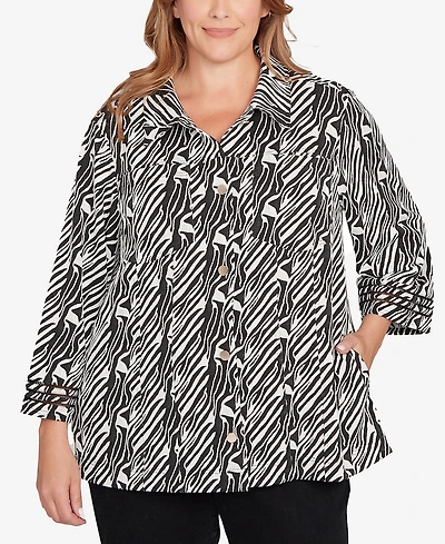 Ruby Rd. Plus Zebra Collared Knit Swing Jacket
