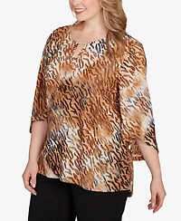 Ruby Rd. Plus Tie Dye Zebra Jacquard Textured Top