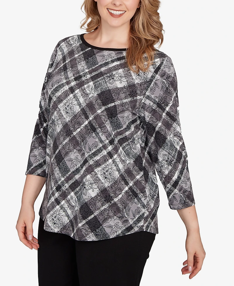 Ruby Rd. Plus Solid Tipped Plaid Knit Top