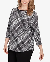Ruby Rd. Plus Solid Tipped Plaid Knit Top
