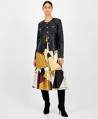 T Tahari Women's Printed Button-Front Midi Dress