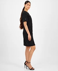 T Tahari Women's Faux-Suede Short-Sleeve Shirtdress