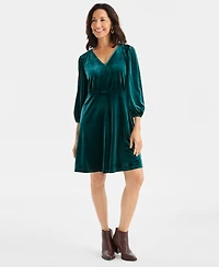 Style & Co Women's V-Neck Long-Sleeve Velvet Dress, Macy's Exclusive