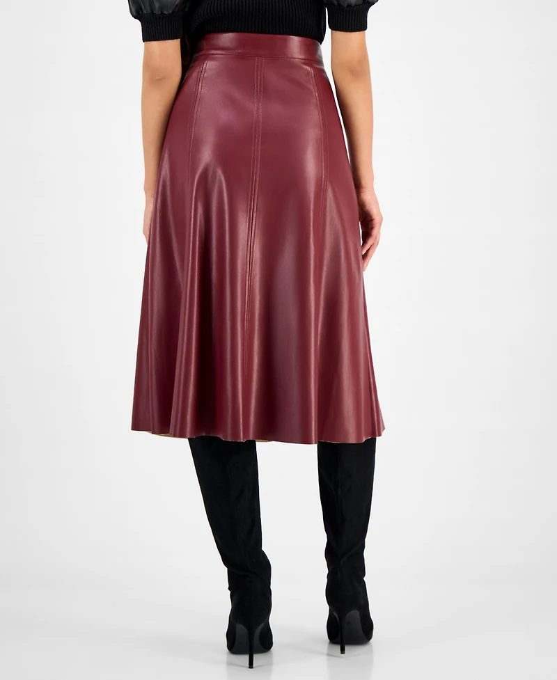 T Tahari Women's Faux-Leather A-Line Skirt