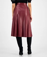 T Tahari Women's Faux-Leather A-Line Skirt