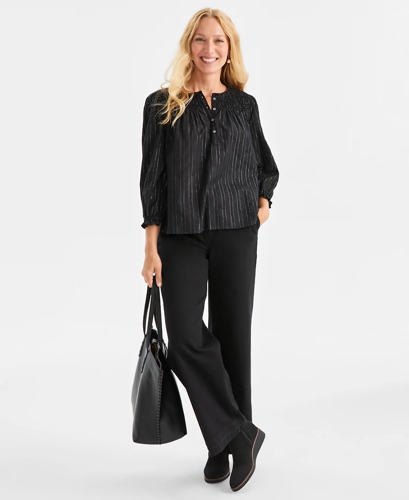 Style & Co Women's Smocked-Yoke Shine Blouse, Macy's Exclusive