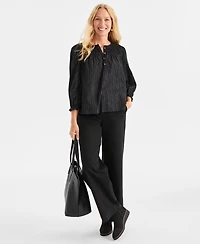 Style & Co Women's Smocked-Yoke Shine Blouse, Macy's Exclusive
