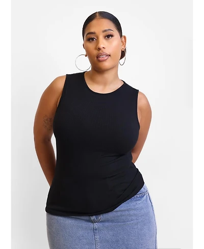 Rebdolls Essential Ribbed High Neck Tank Top - Black