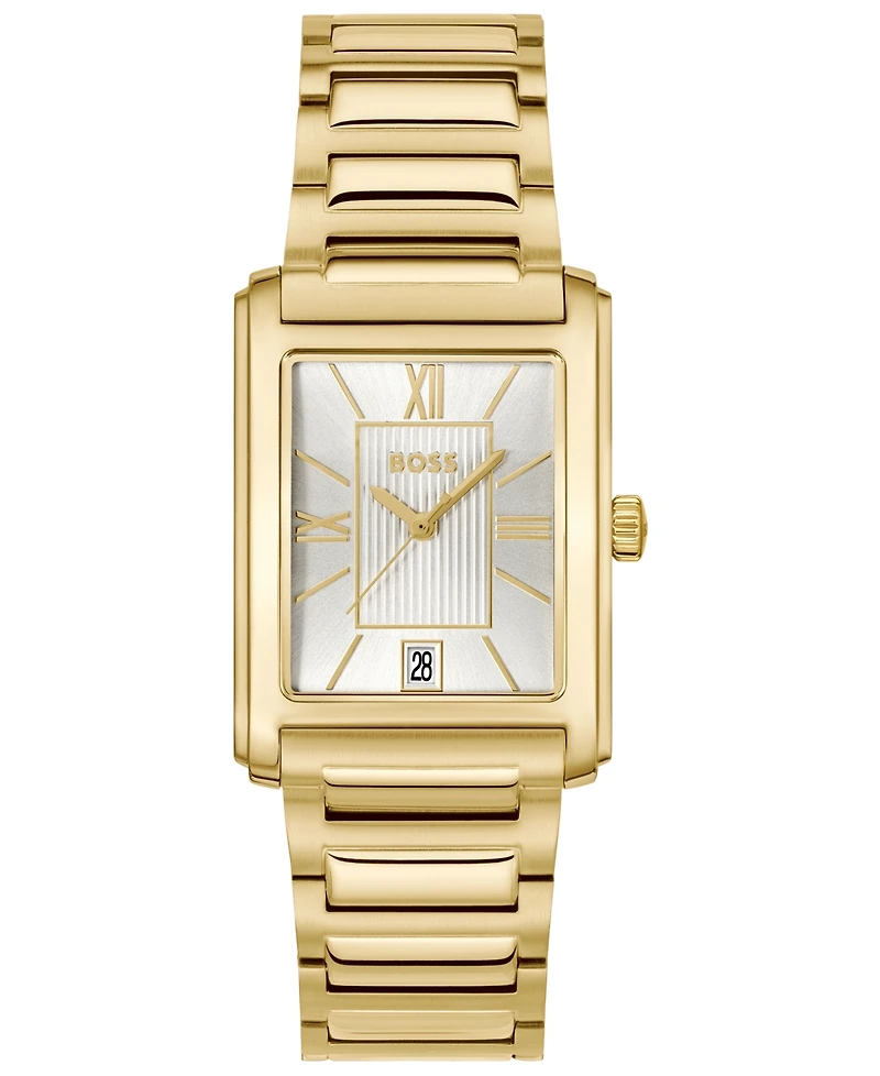 Hugo Boss Men's Principle Dress Quartz Basic Calendar Ionic Plated Thin Gold Steel Watch, 28 x 39mm