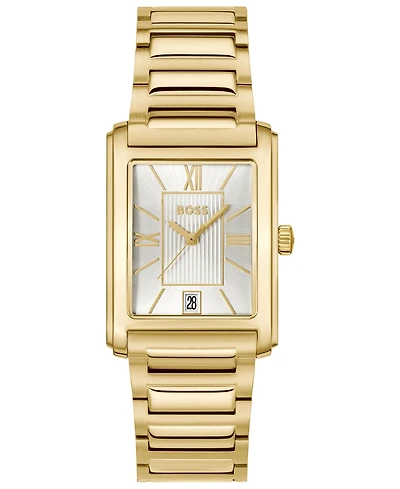 Hugo Boss Men's Principle Dress Quartz Basic Calendar Ionic Plated Thin Gold Steel Watch, 28 x 39mm