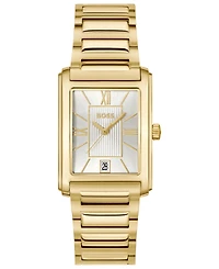 Hugo Boss Men's Principle Dress Quartz Basic Calendar Ionic Plated Thin Gold Steel Watch, 28 x 39mm