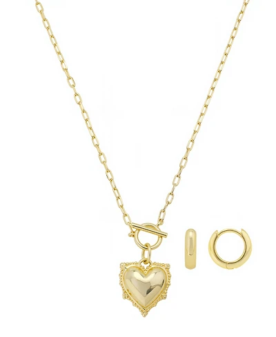 Unwritten Heart Pendant Necklace and Hoop Earring Set